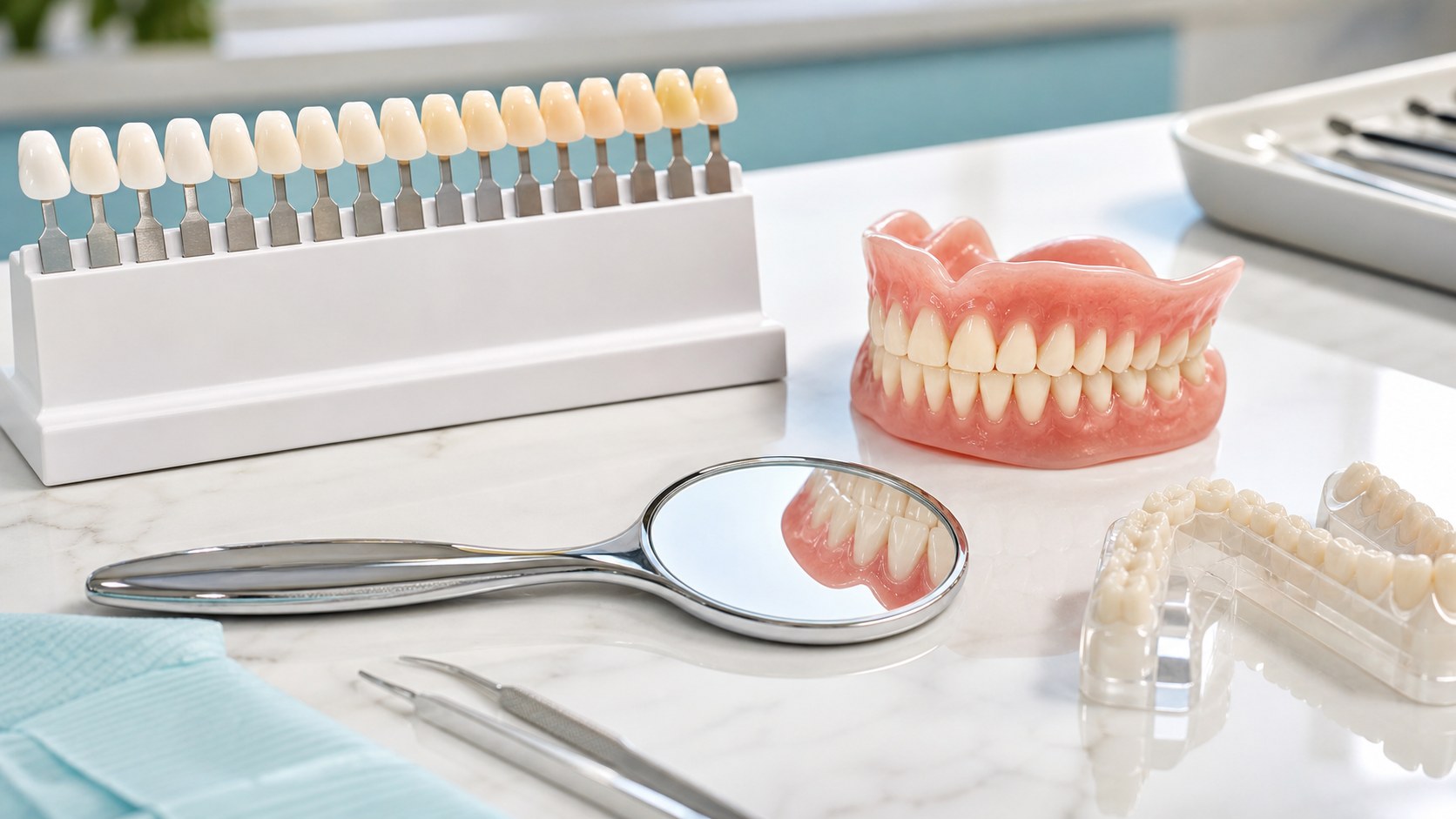 Denture shade guide and cosmetic denture model during smile design planning