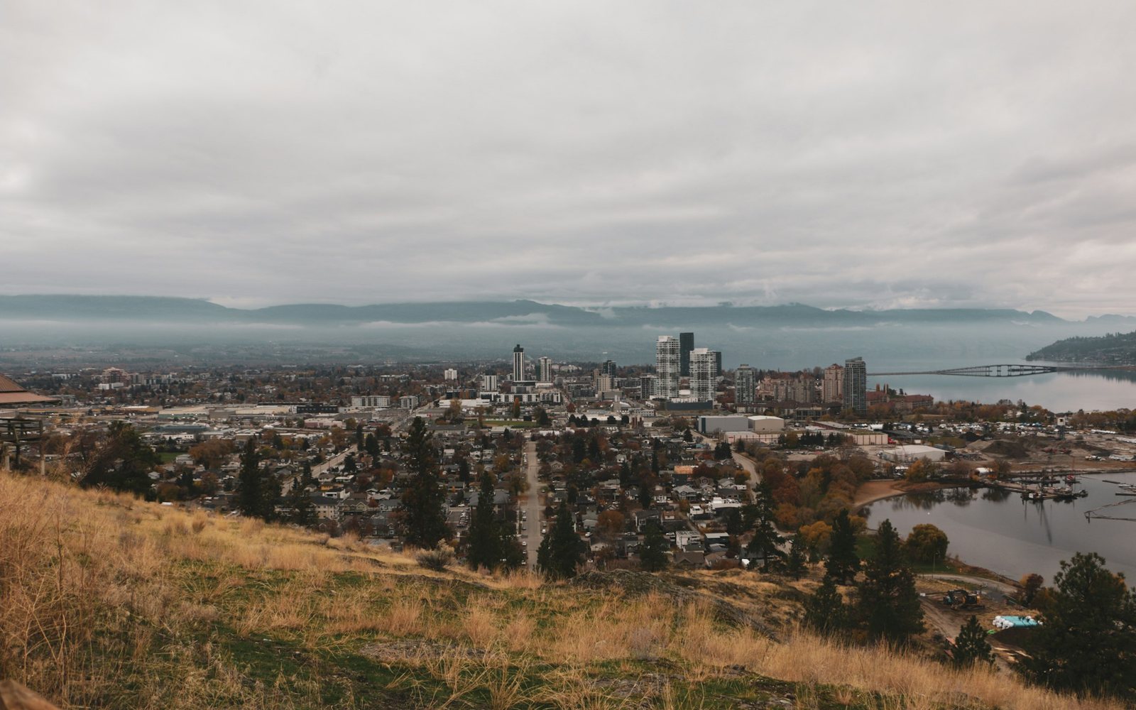 Kelowna skyline and Okanagan Lake representing the BC clinics